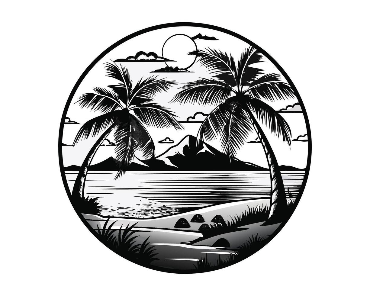 Beach palm trees Silhouette on white background. ai vector