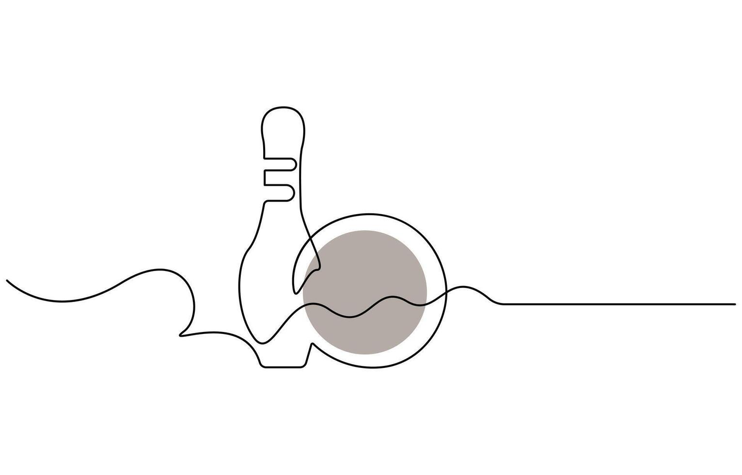 Single one line drawing bowling ball and pins vector