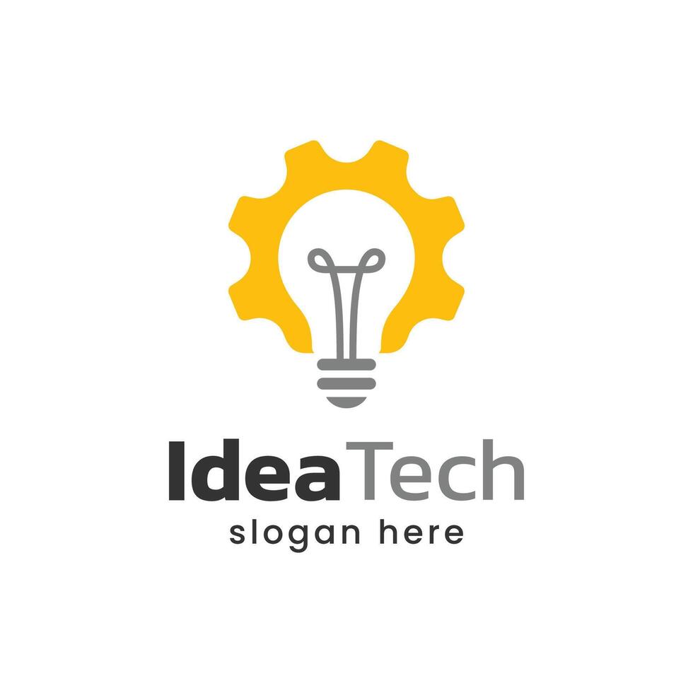 Light bulb and gear logo design. Electrical lights logo. Idea tech logo template. vector
