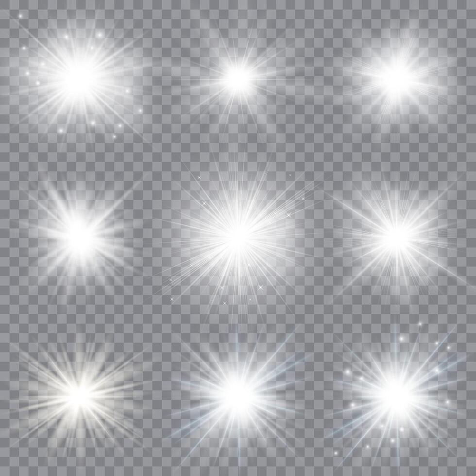 Luminous burst and glittering particles set vector