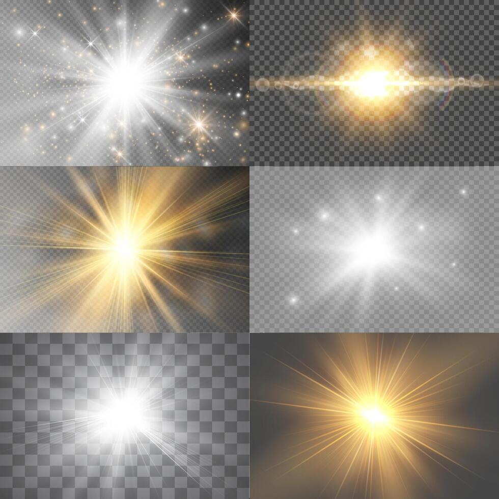 Set of magical light stars with glittering particles vector