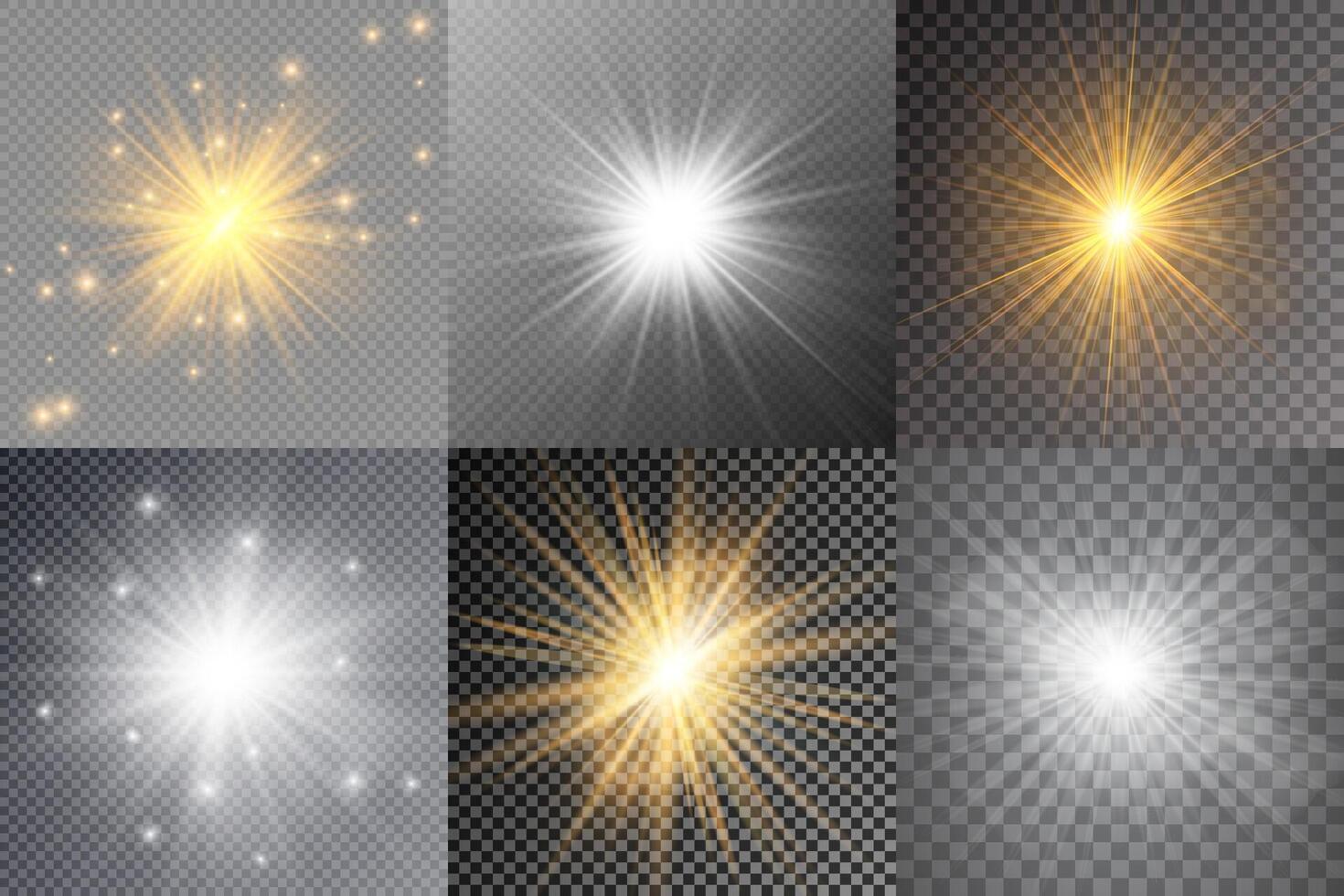 Set of starbursts with glittering light effects vector