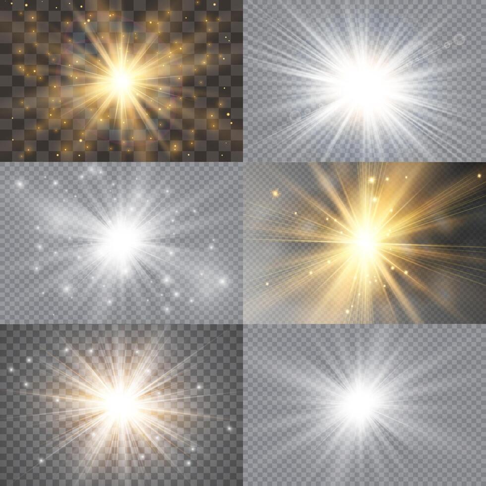 Glowing starbursts and magical dust set for Christmas designs vector