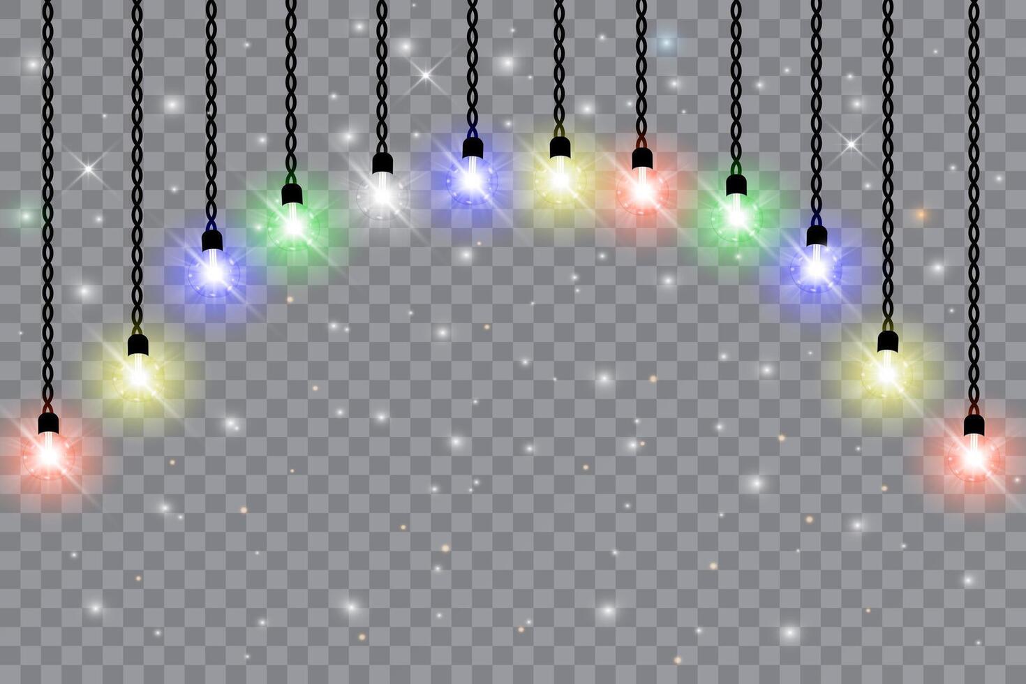 Glowing light colorful bulbs Christmas and New Year. vector