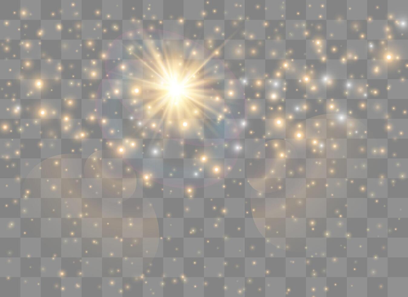 Flash of the sun with rays and a searchlight. Glow effect. vector