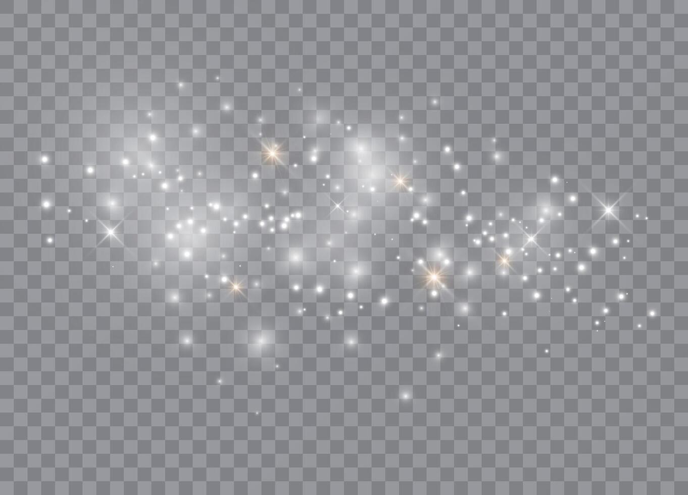 White sparkles and golden stars shine with a special lighting effect. vector