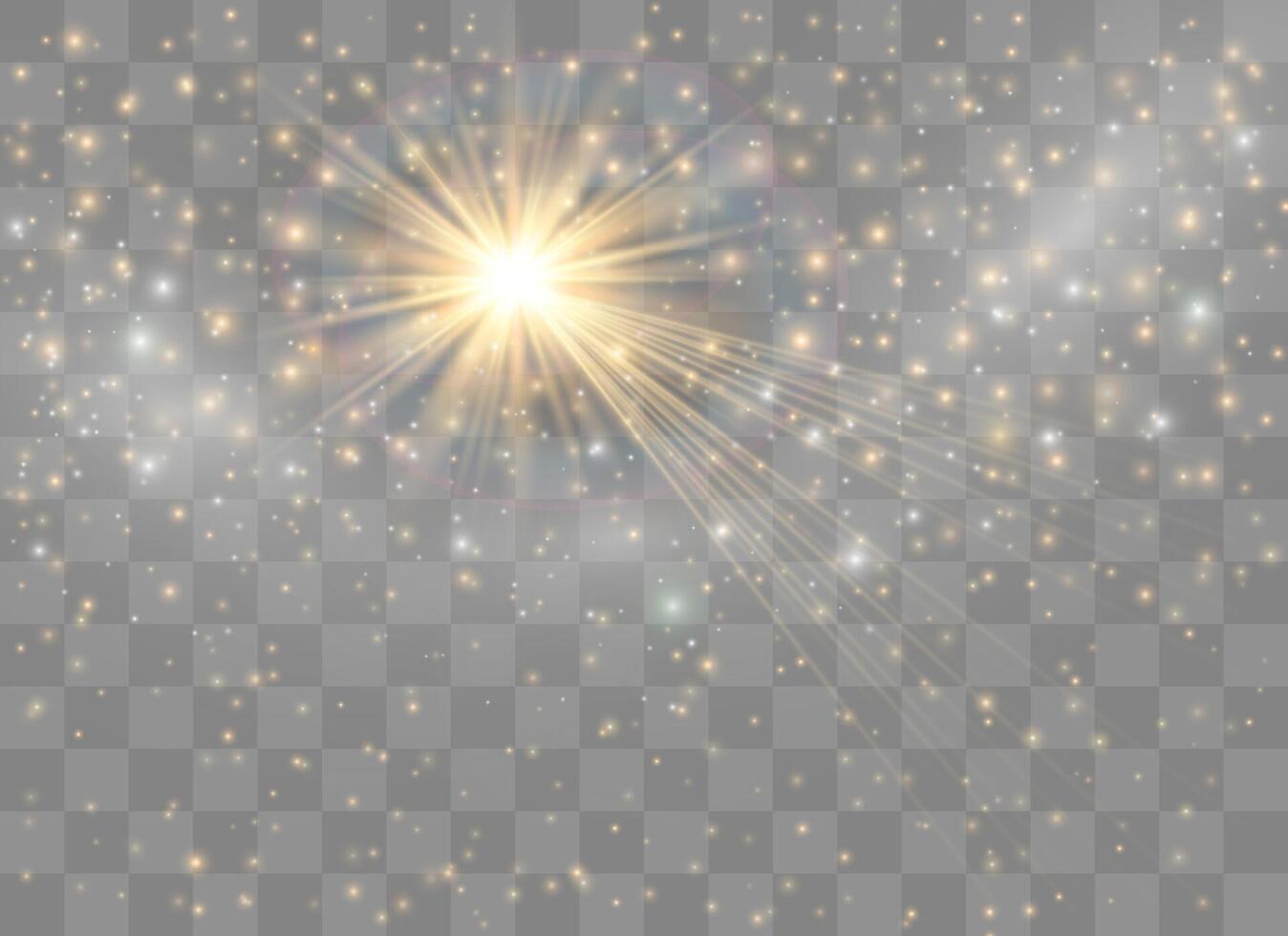 Set of golden glowing lights effects. Flash of the sun with rays and a searchlight. Glow effect. vector