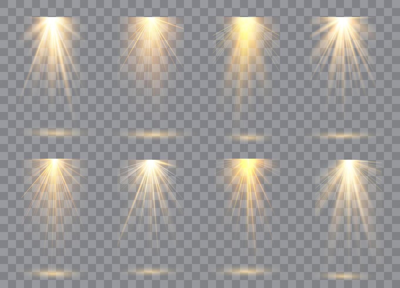 Set of Spotlights. Yellow light effect. vector