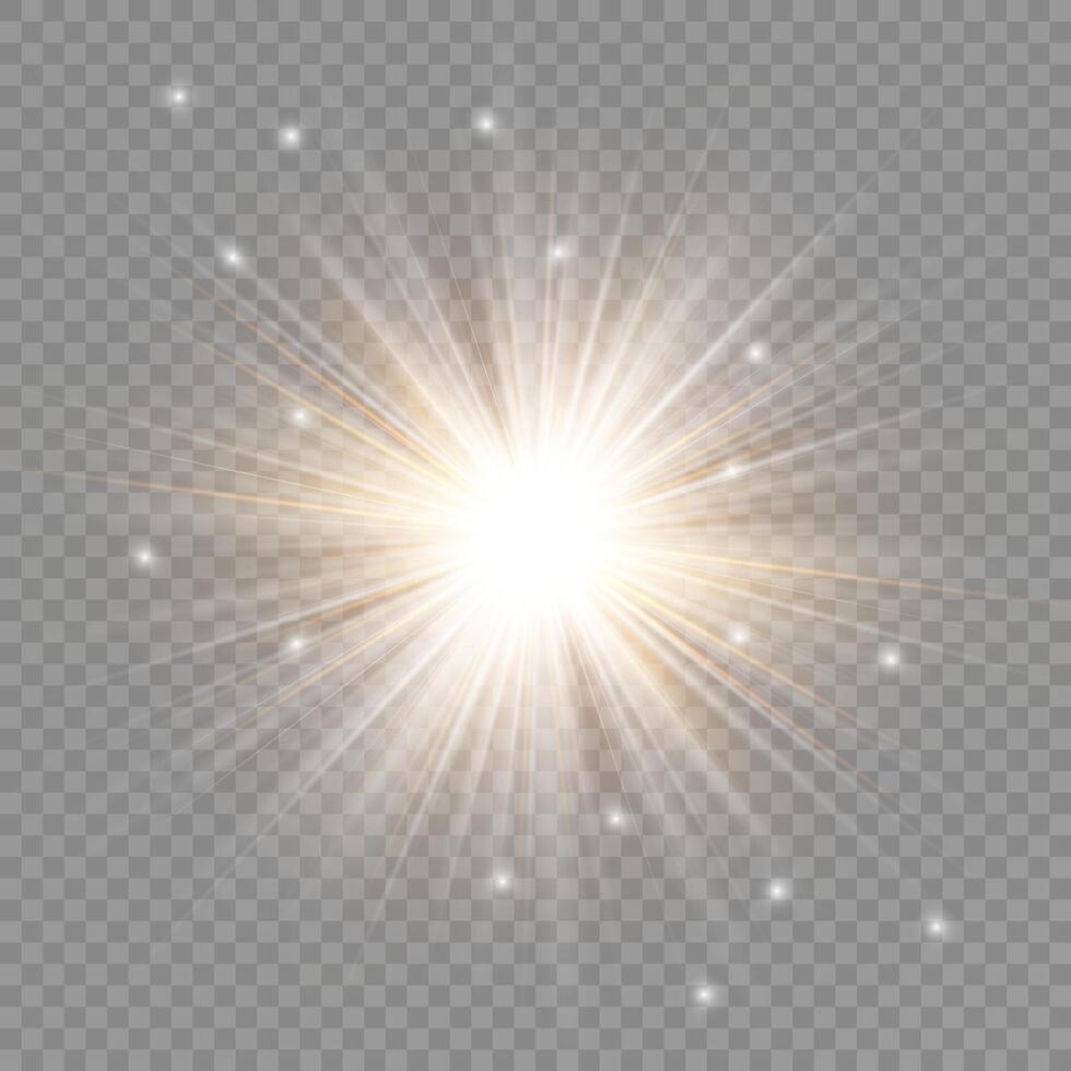 Glow effect. Gold star. Bright sun. vector