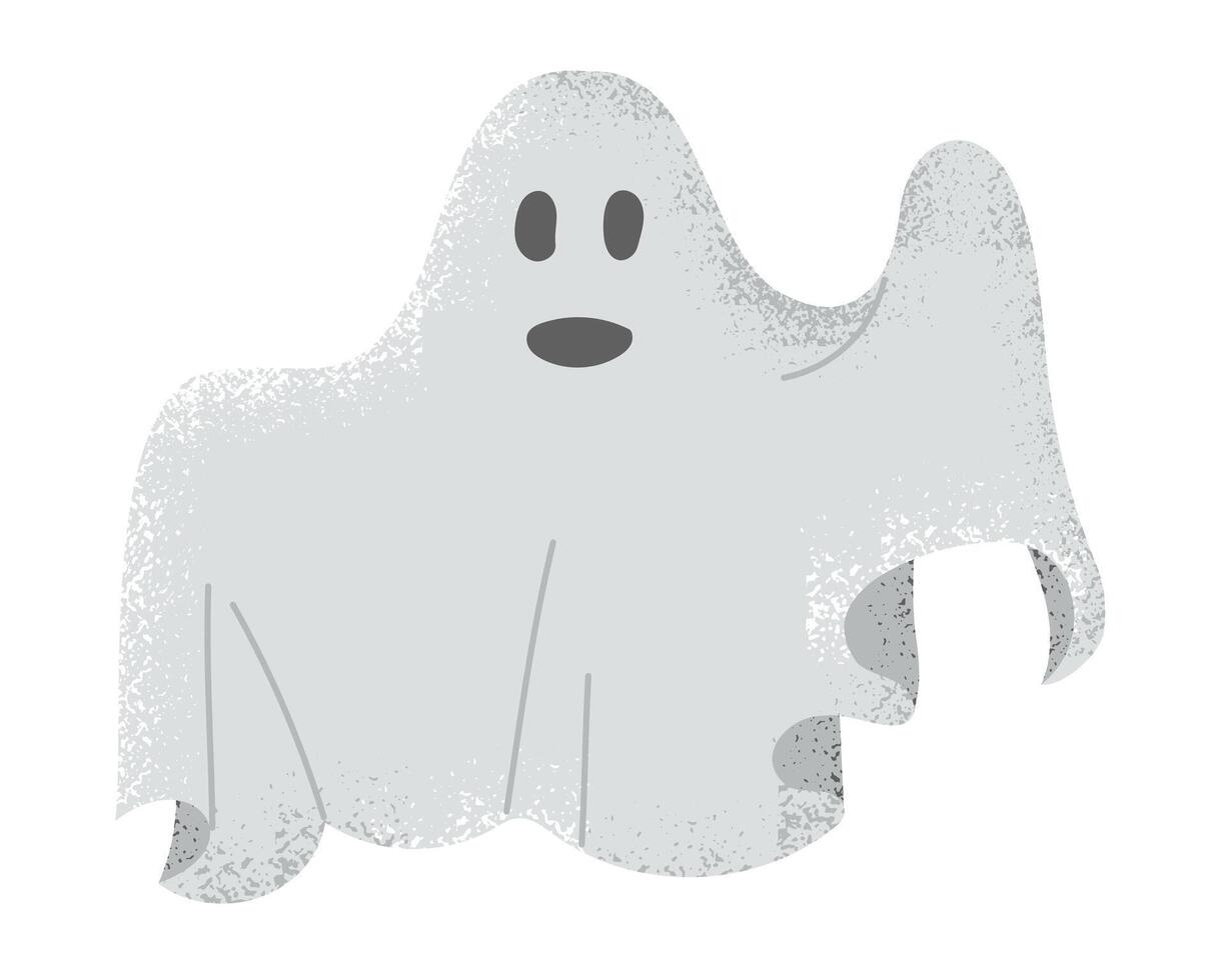 Hand drawn ghost with grunge texture. Frightening fiction character design for Halloween isolated on white background. Good for decoration and stickers vector