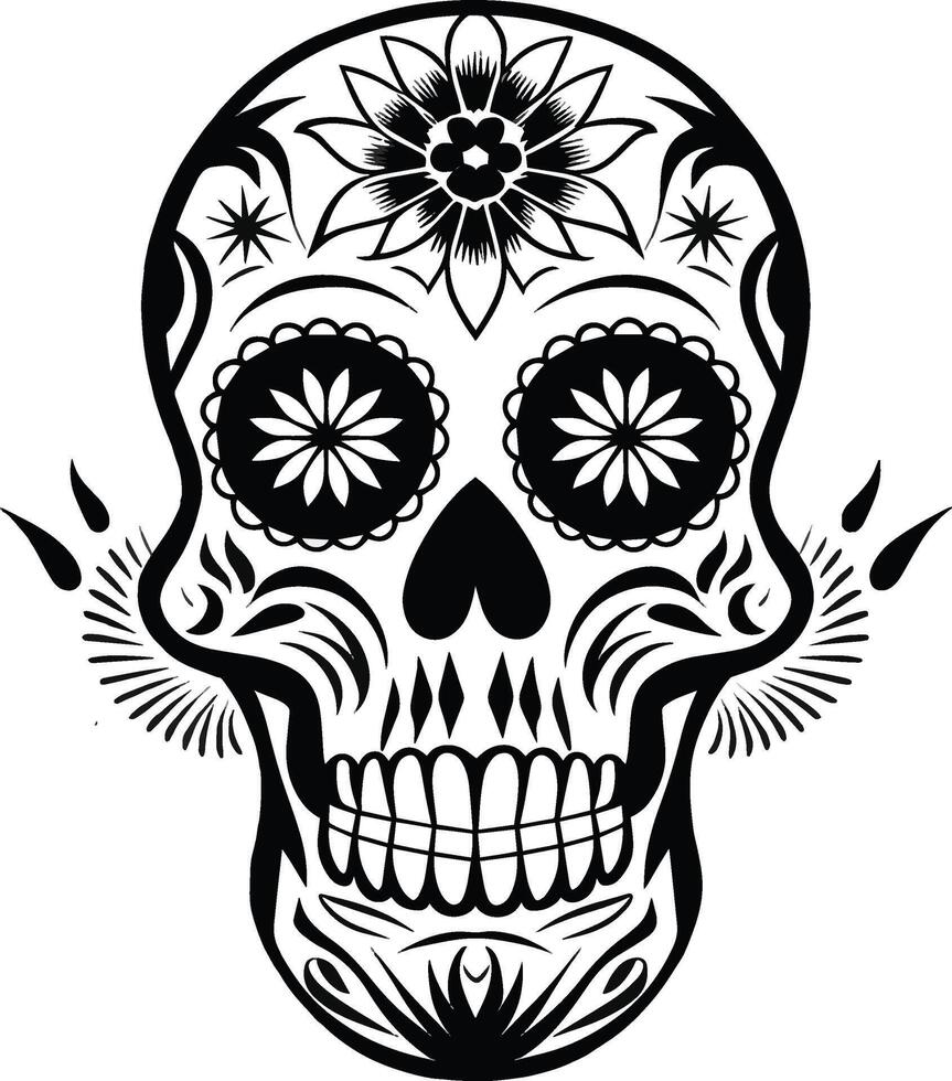 Modern Dia de muertos skull silhouette isolated on white background, mexico skull vector