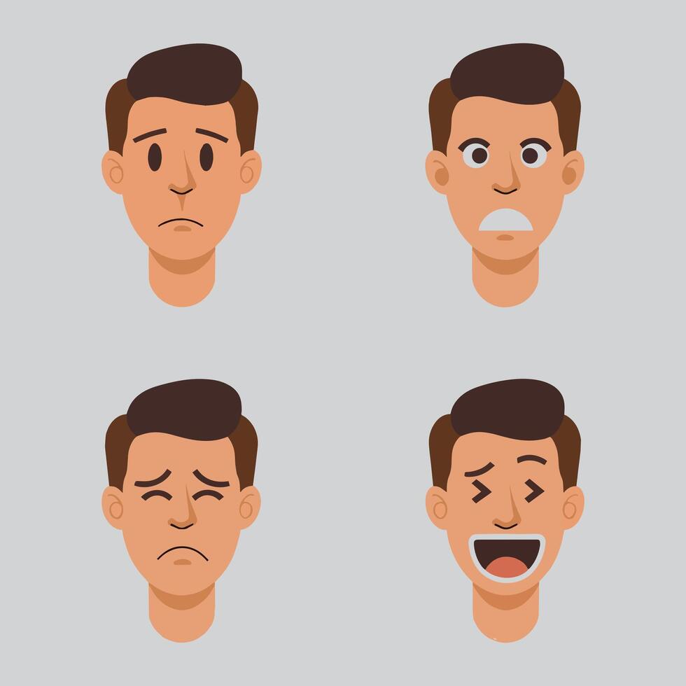 Set of different face expression of man flat design vector
