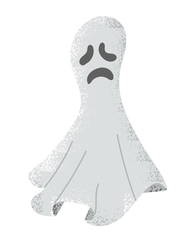 Very upset ghost with grunge texture. Frightening fiction hand drawn character design for Halloween isolated on white background. Good for decoration and stickers vector
