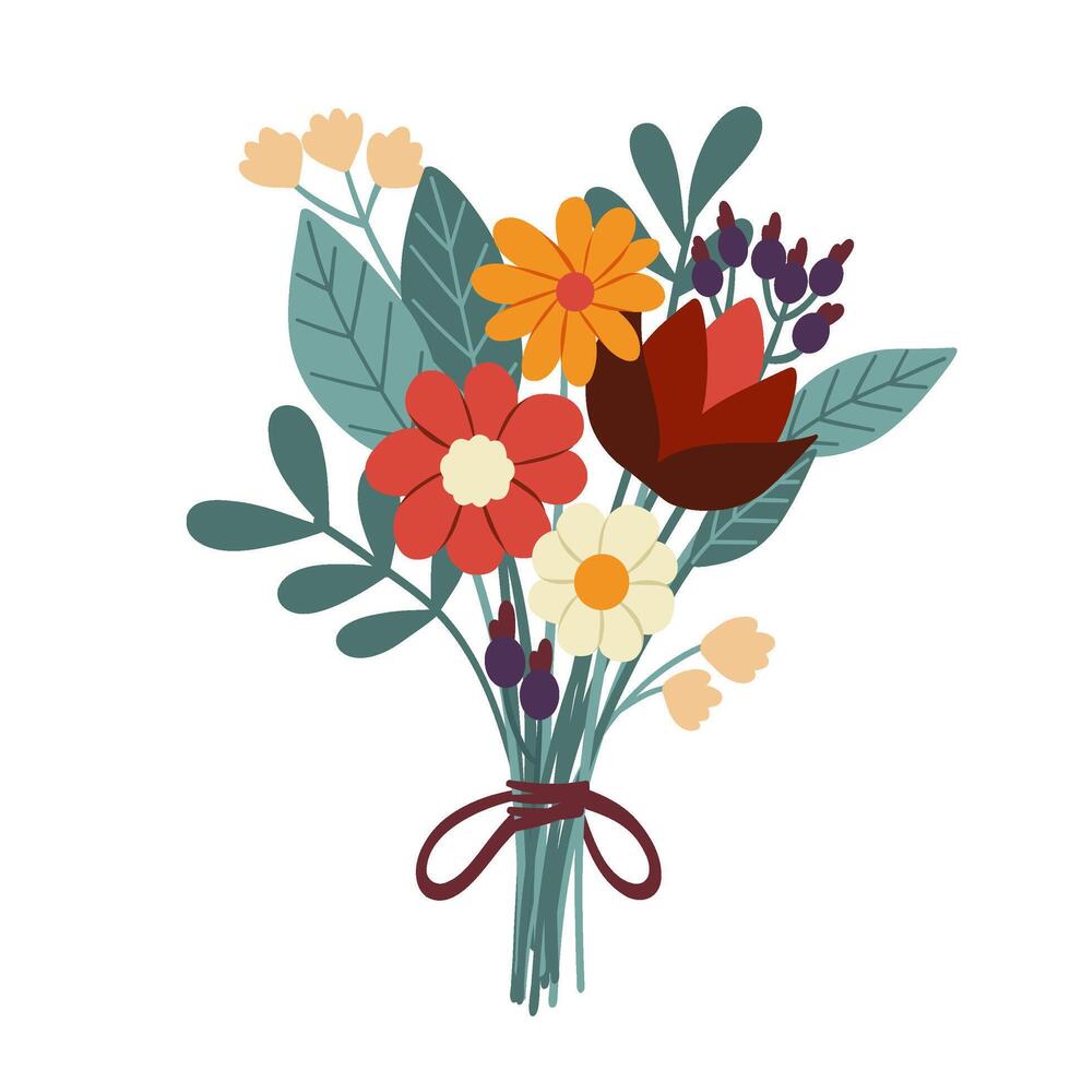 Autumn bouquet. Floral bouquet for greeting cards, stickers, posters, invitations. Composition of autumn flowers. Flat style illustration on a white background. vector