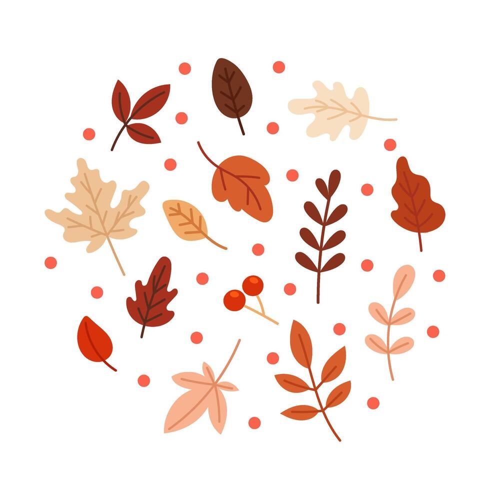 Set of autumn leaves and twigs. Decorative autumn elements. Autumn leaves for cards, background, banner, invitation. Flat illustration on white background. vector