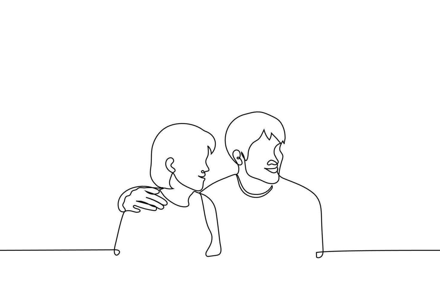 man and woman smiling - one line drawing . concept heterosexual couple getting to know someone vector