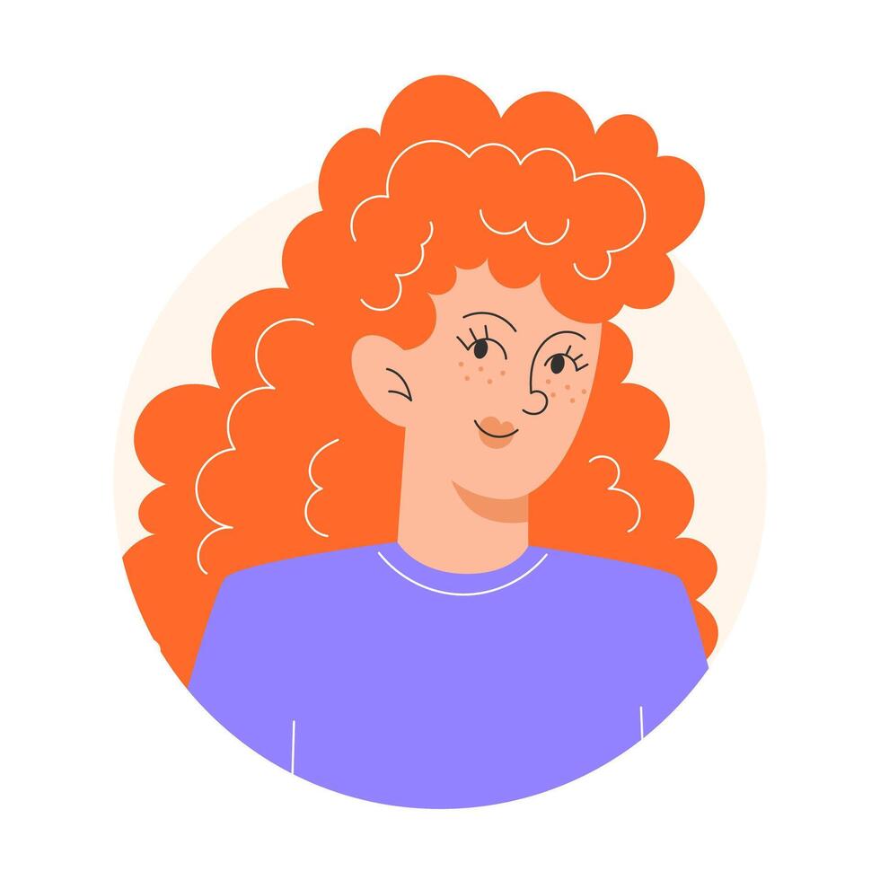 User icon of young woman with curly red hair in flat style vector
