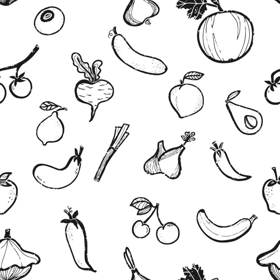 seamless pattern of fruits and vegetables vector