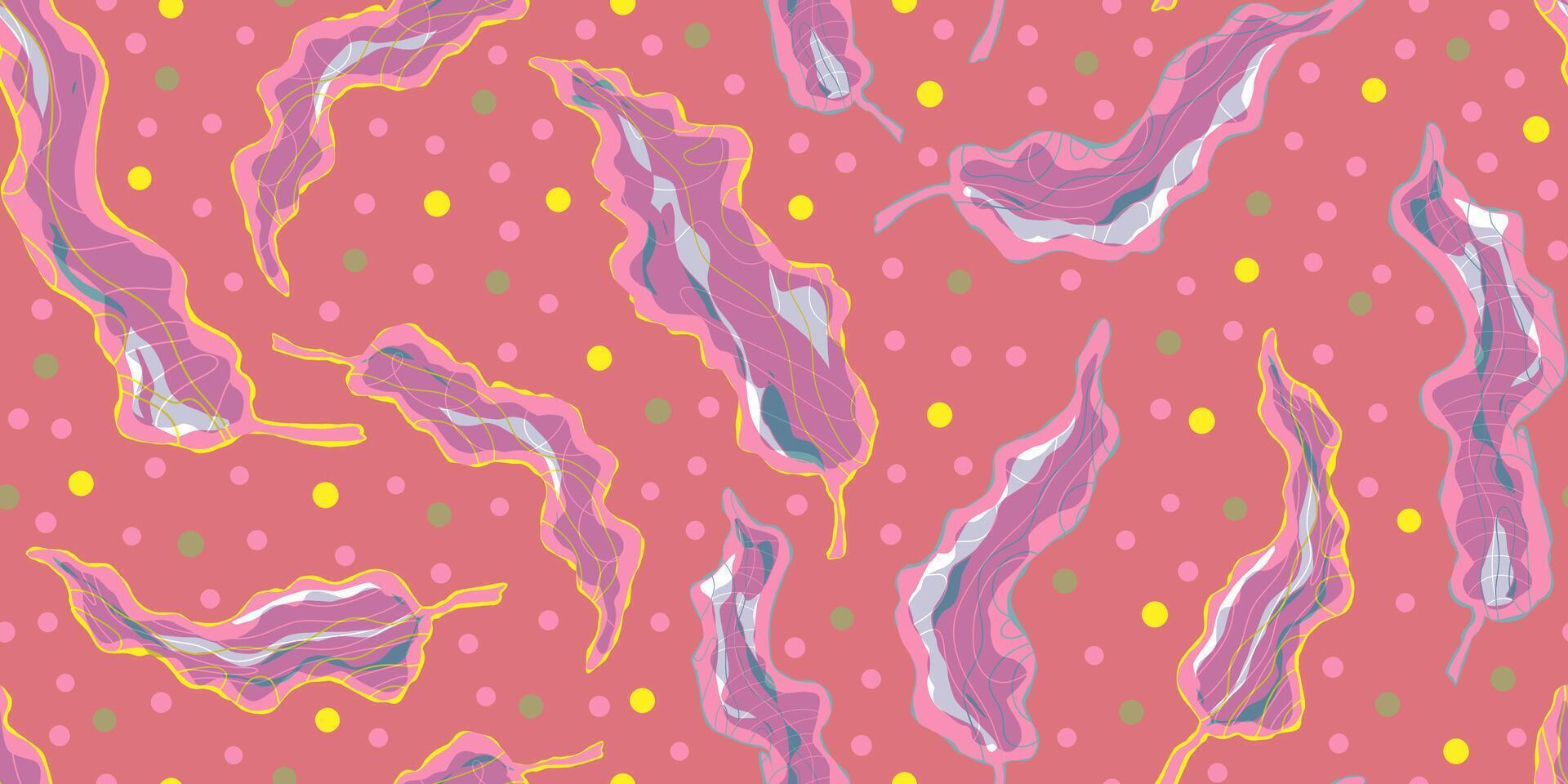 a pink and yellow pattern with dots and lines vector