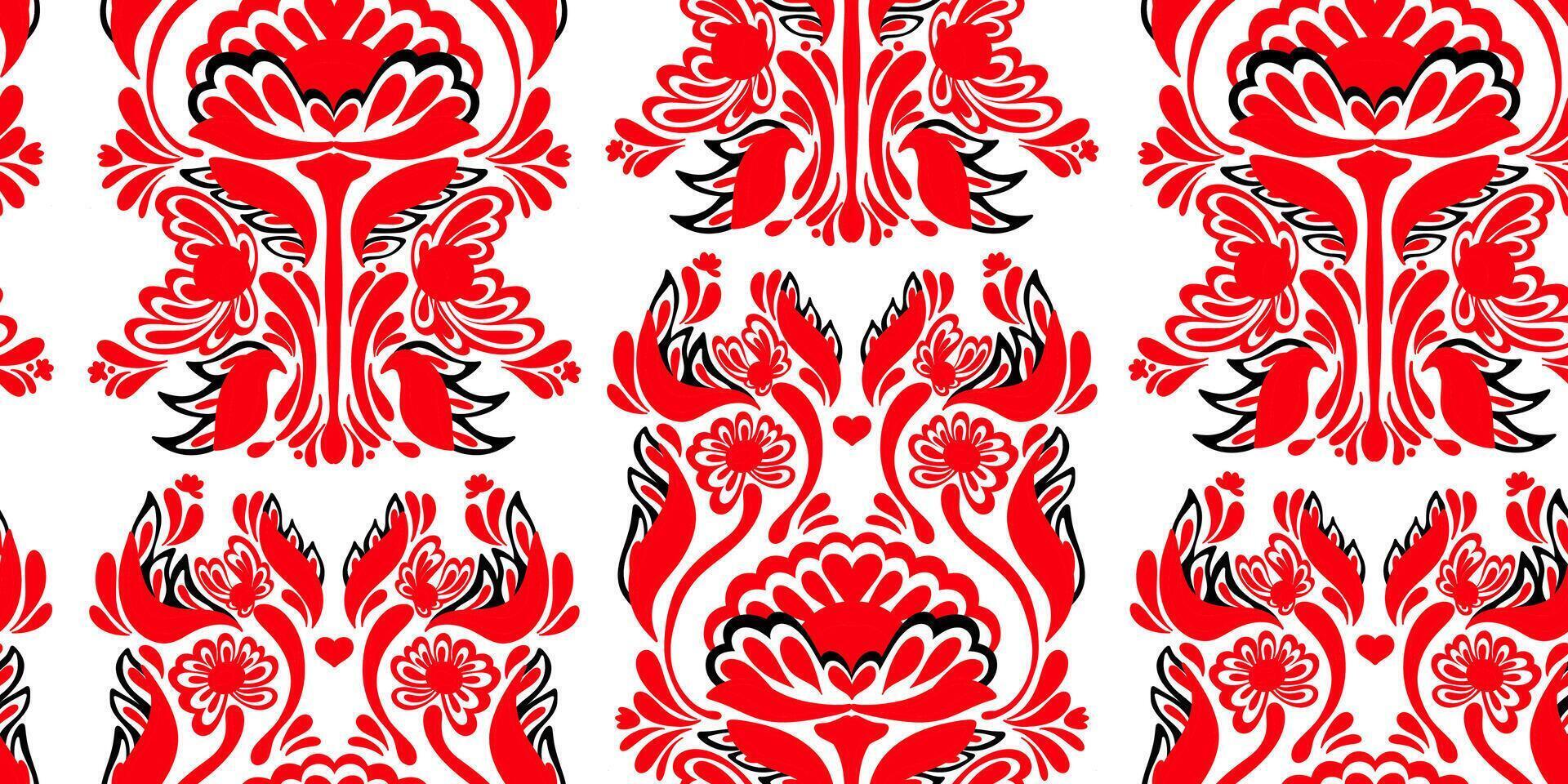 a red and black pattern with flowers vector