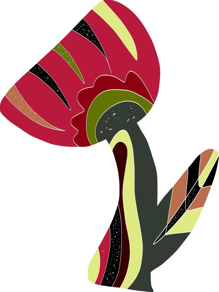 a colorful mushroom with a leafy stem vector