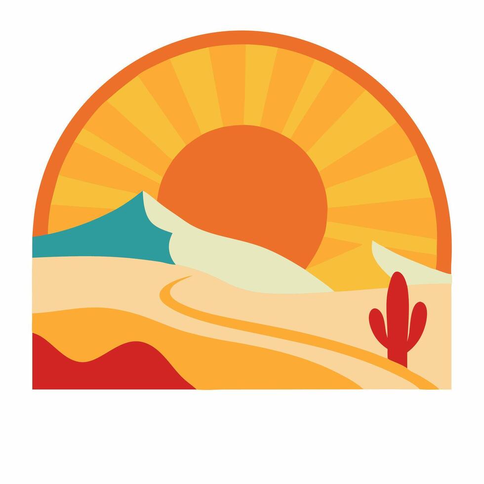 Logo retro desert, sun with cactus for Tshirt design vector