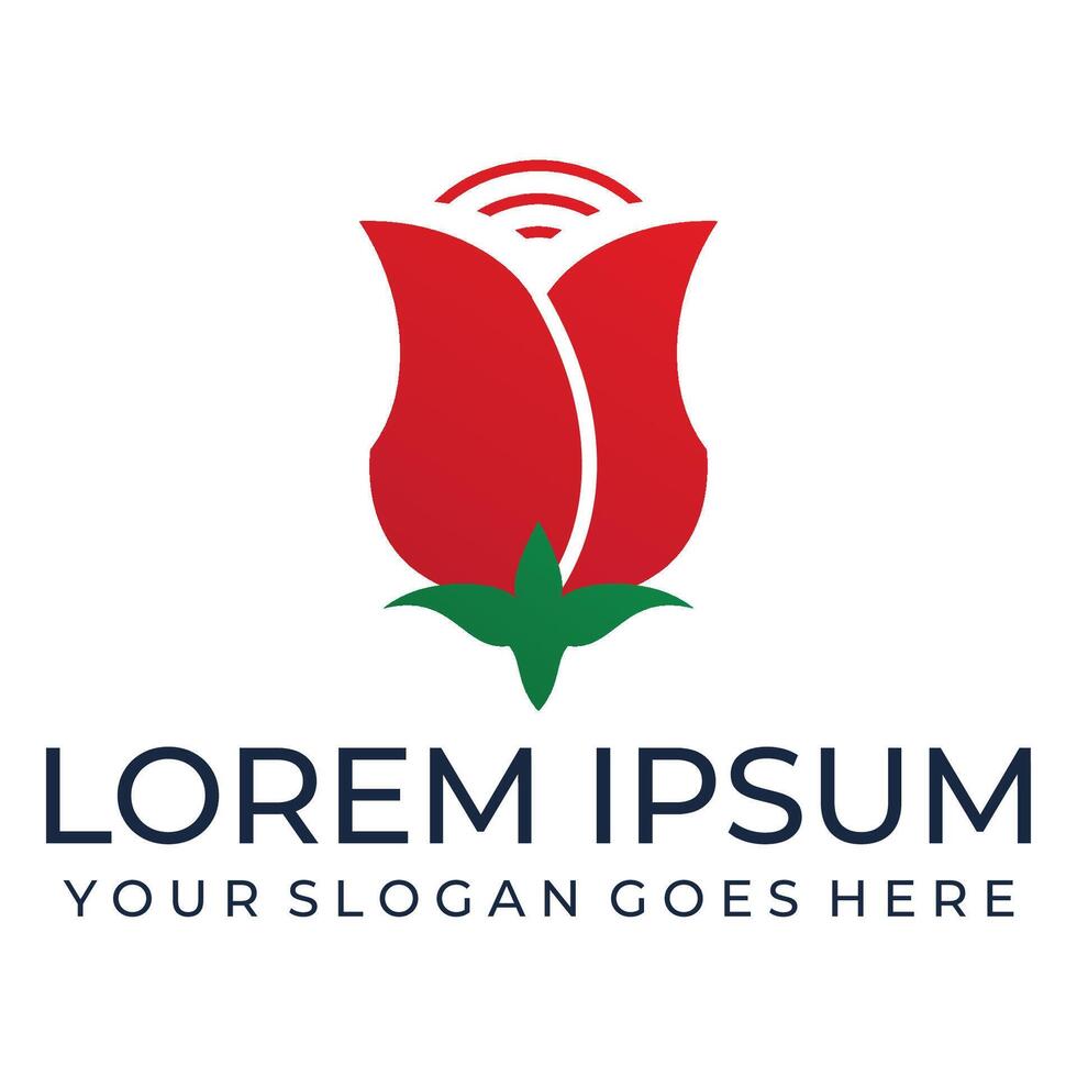 Red Rose with leaves Logo Icon Art illustration design vector