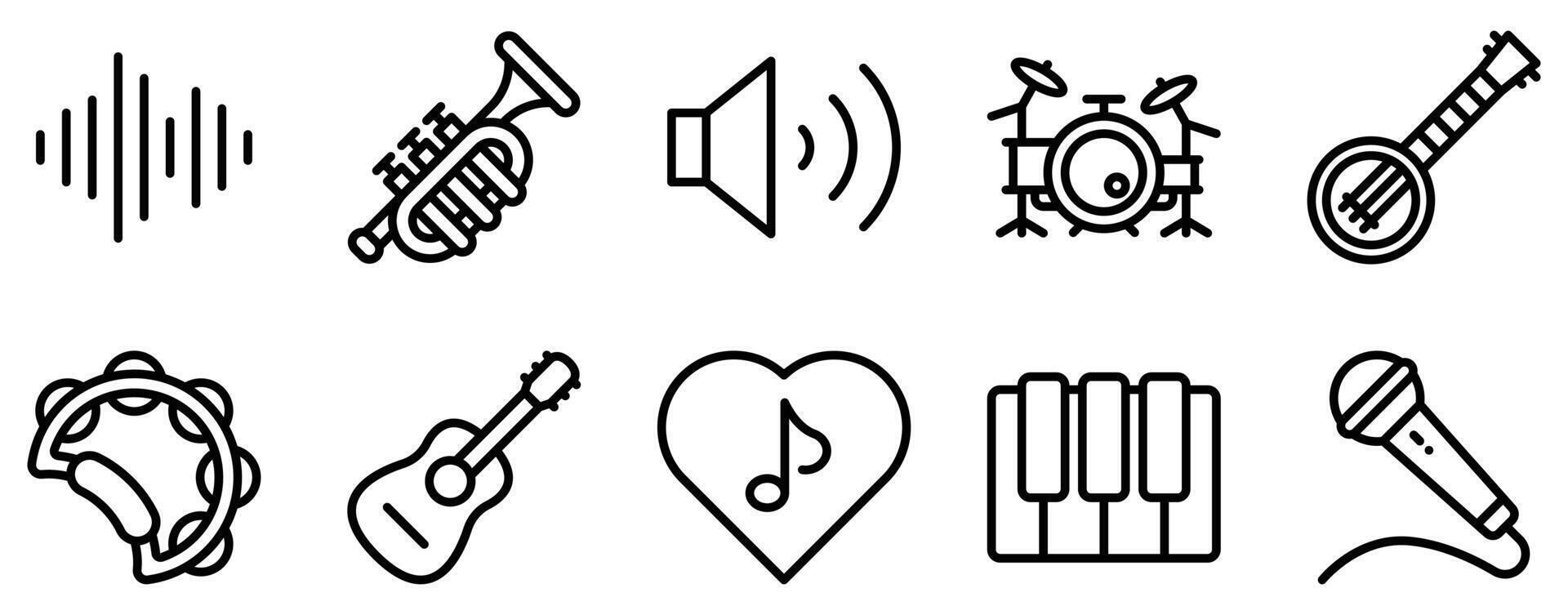 Music Band Icon Set Rhythmic Line Style Collection for Musical Performers vector