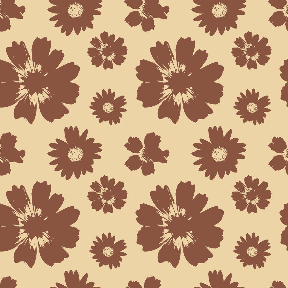 nature elements, autumn flowers seamless pattern, flowers silhouette, fall cozy pattern vector