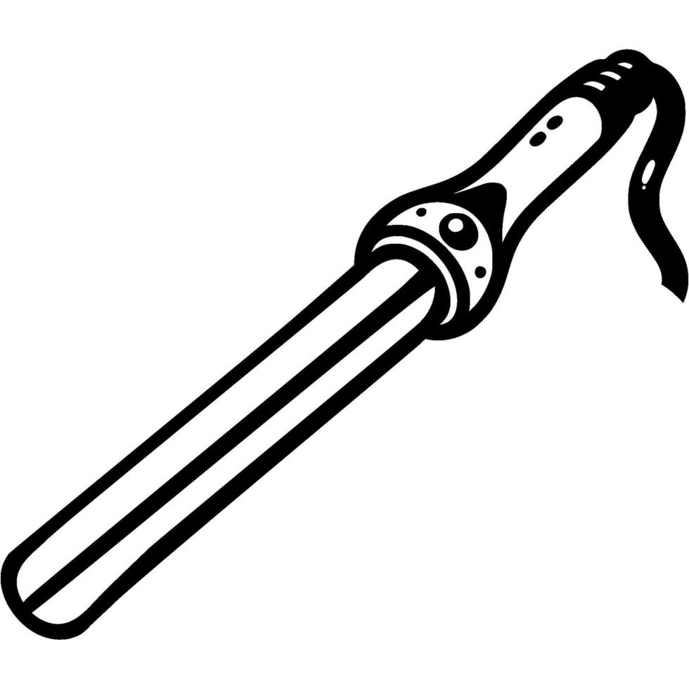 Hair curling iron in monochrome. Simple minimalistic in black ink drawing on white background vector