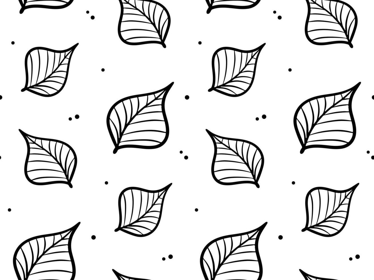 Doodle leaf pattern. Hand drawn floral shapes and leaves seamless background. Simple black minimalistic elements for design, apparel, print vector