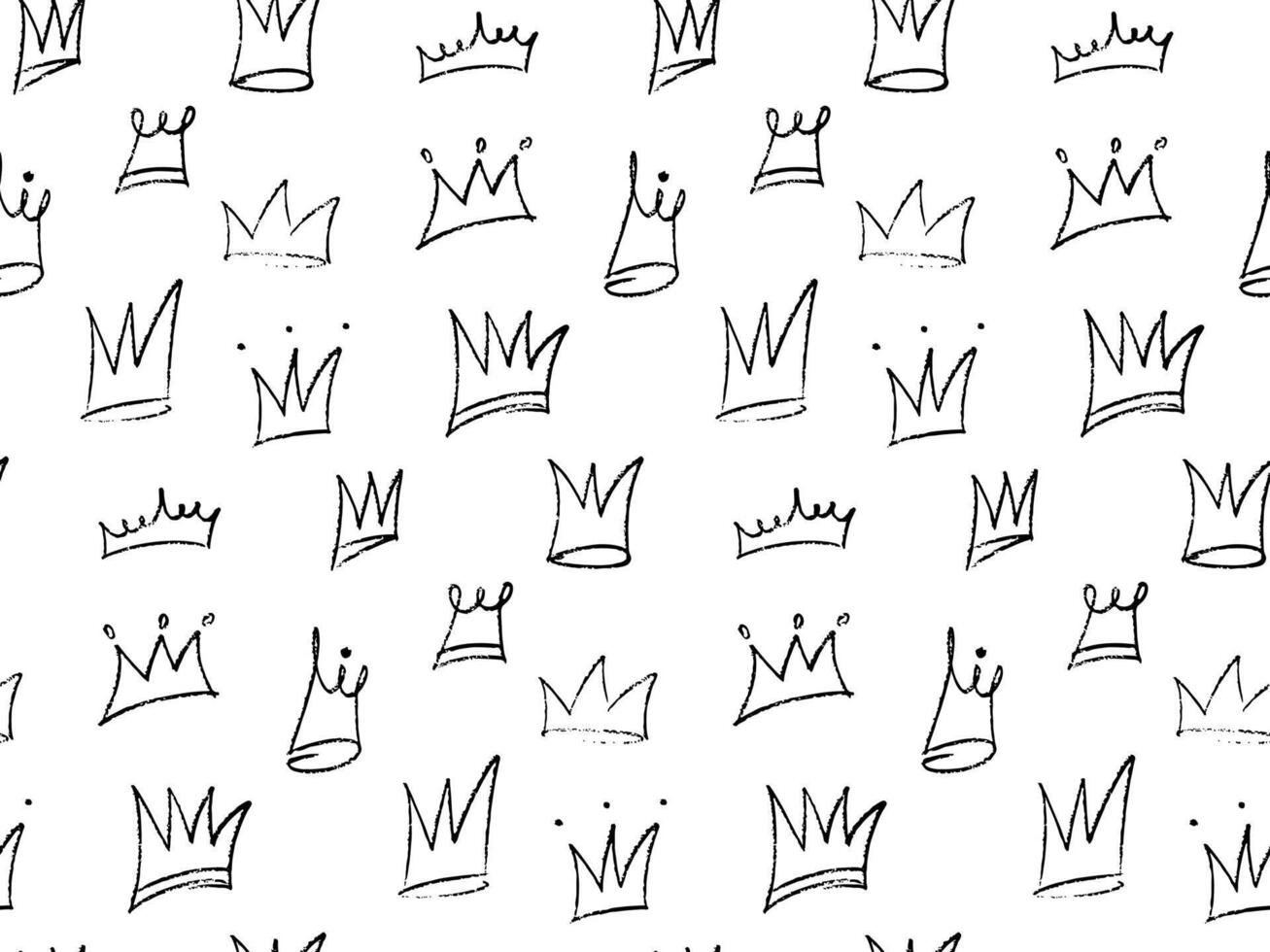 Doodle chalk crown seamless pattern. Hand drawn crayon, charcoal crown background. Scribble line sketches of king crown, queen royal diadem . Print for apparel, kids background vector