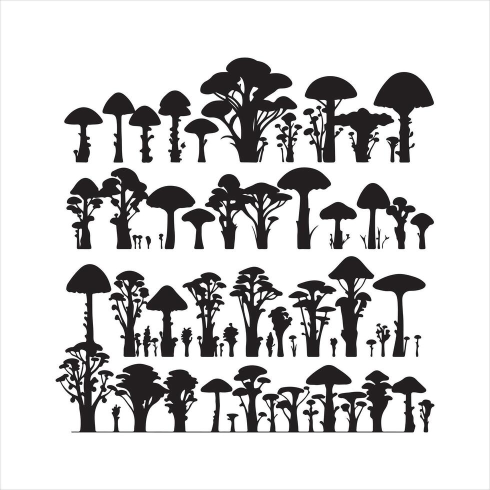 Mushroom set silhouette white background vector