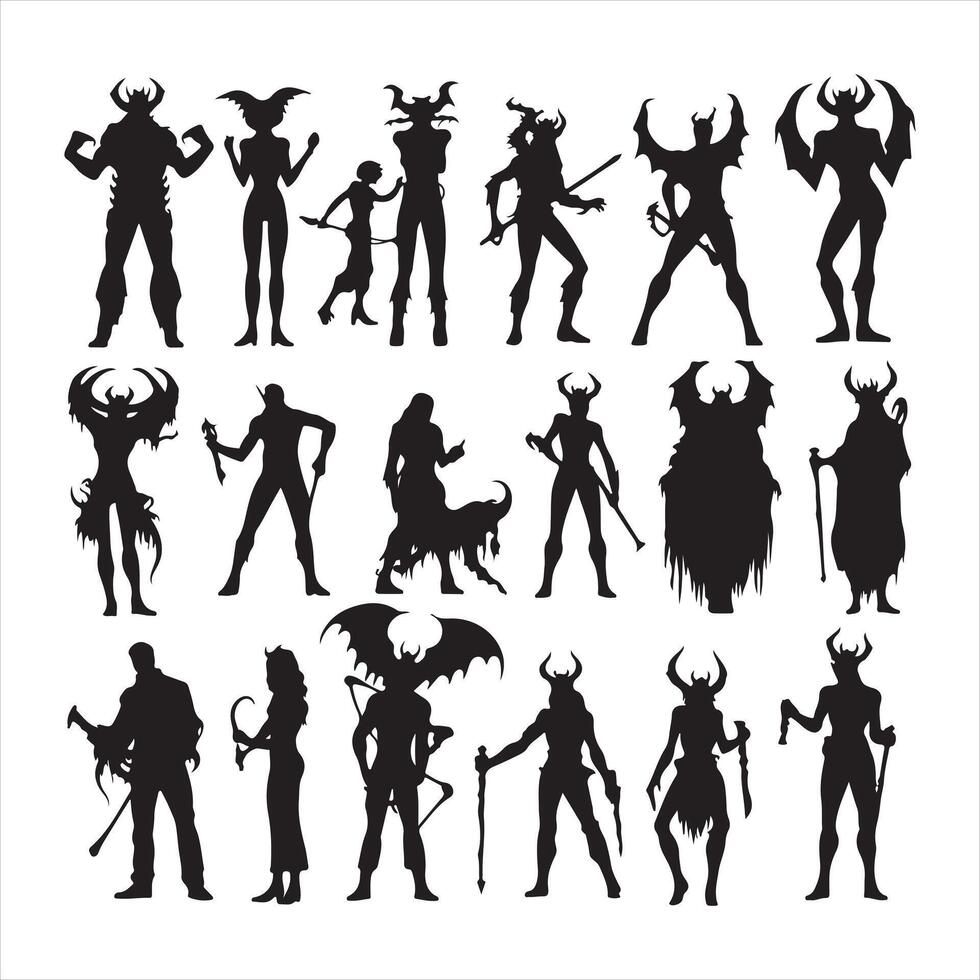 Demon devil and hell silhouettes set large pack silhouette on white background vector