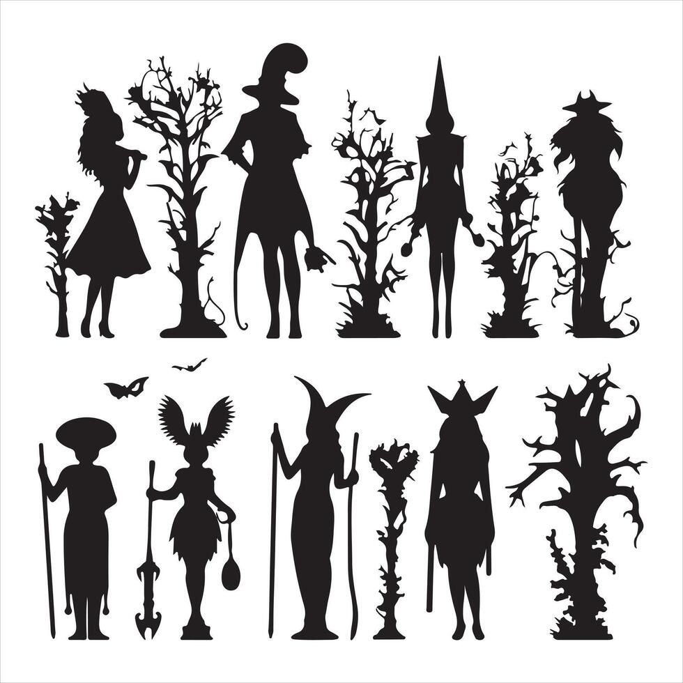Halloween set silhouette on white background vector