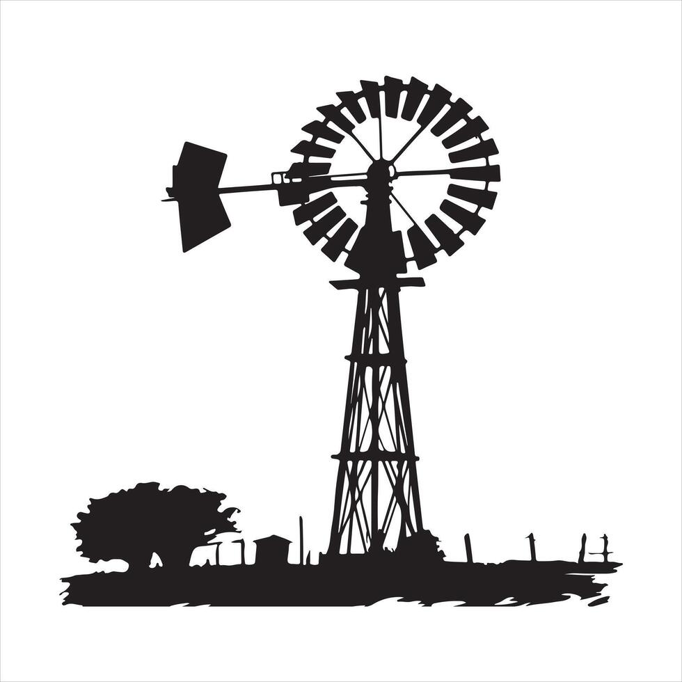 Classic australian metal windmill silhouette white background vector
