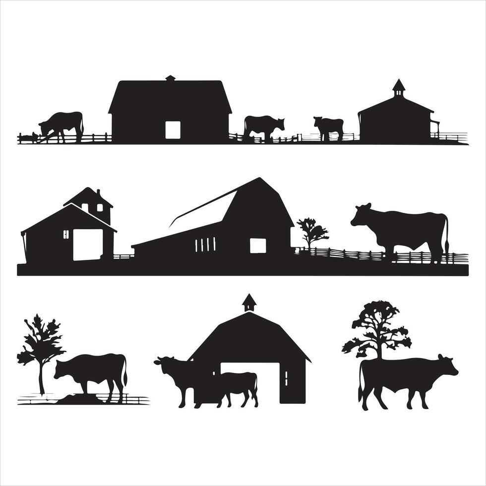 cow farm silhouette set silhouette white background vector