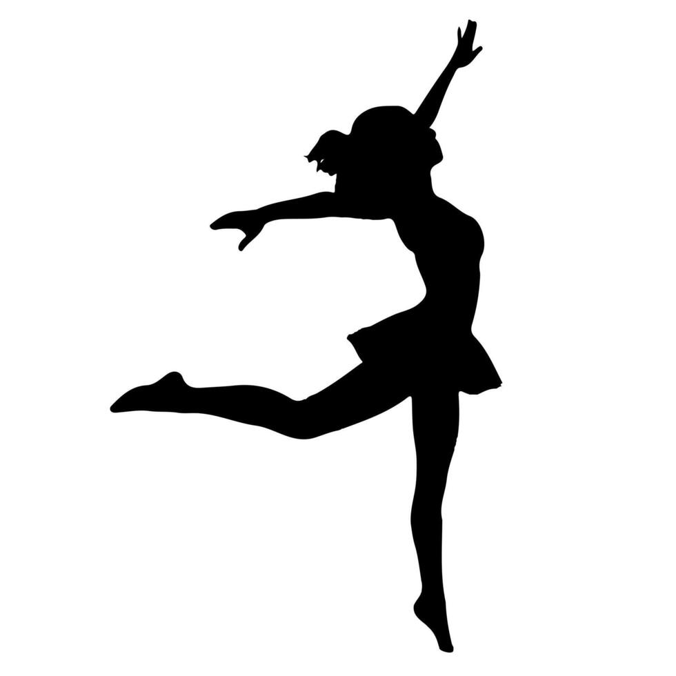 Silhouetted Dancer Leaping on the Beach silhouette on white background vector