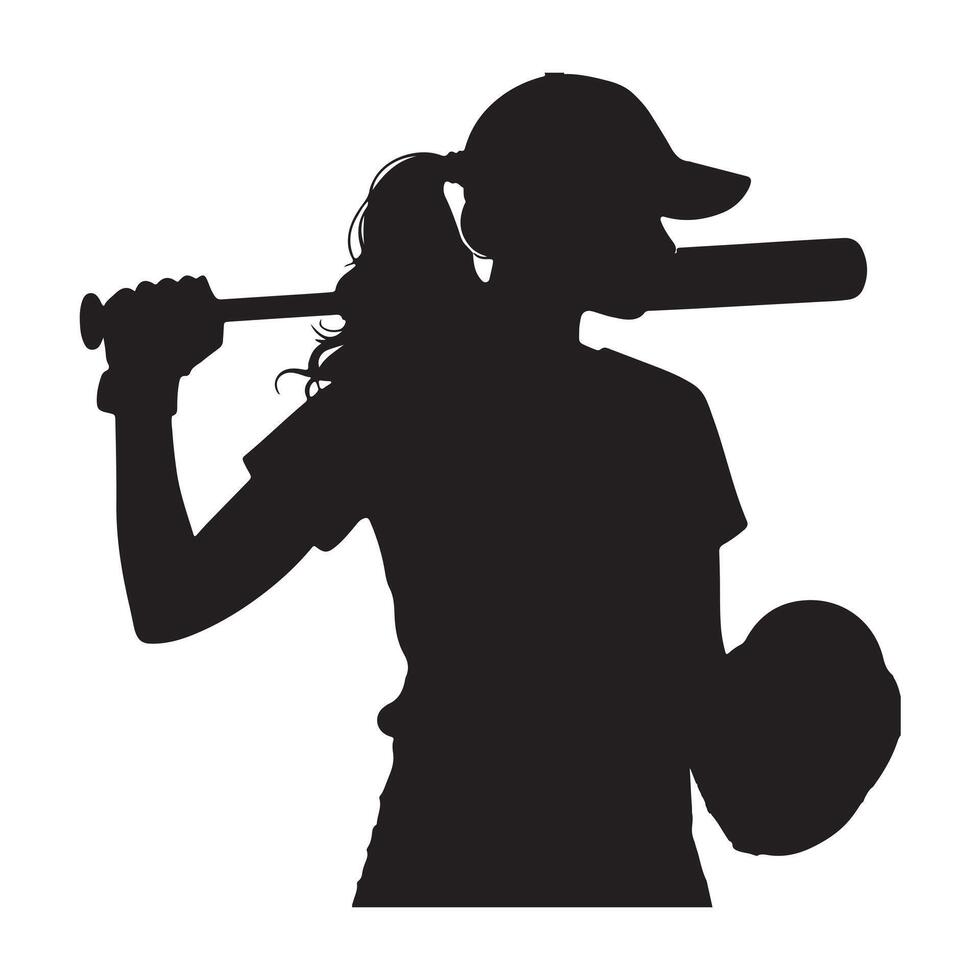 silhouette of a softball woman player silhouette white background vector