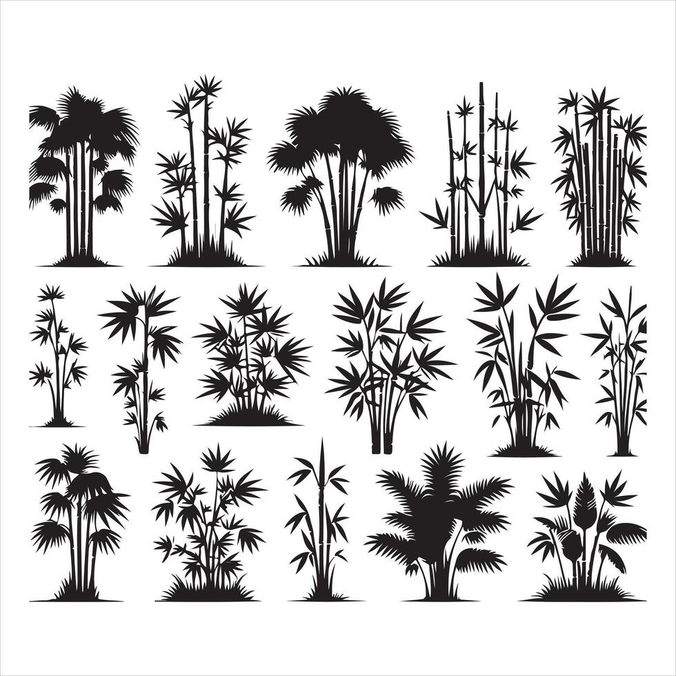 Set of bamboo silhouette on white background. vector