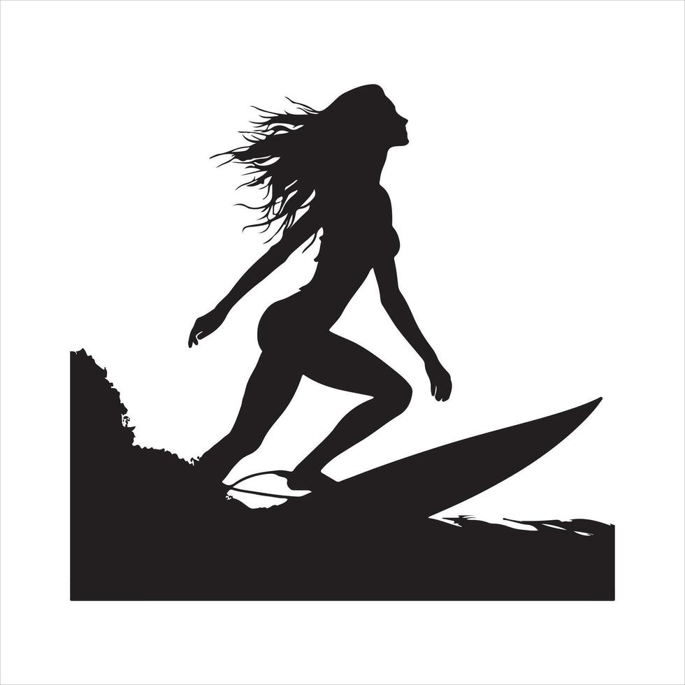 Back view of silhouette of unrecognizable female surfer standing on paddleboard and rowing against spectacular sun in sunset skystanding silhouette on a white background vector