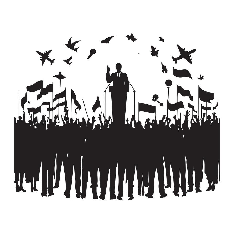 People Give A Speech silhouette on white background vector
