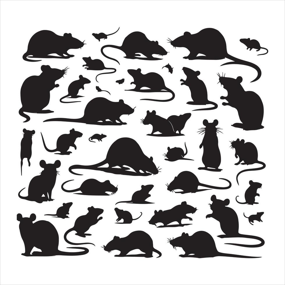 Rat and mouse collection silhouette on white background vector