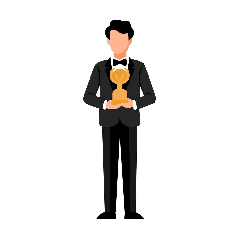 Man Holding Trophy in Black Suit vector