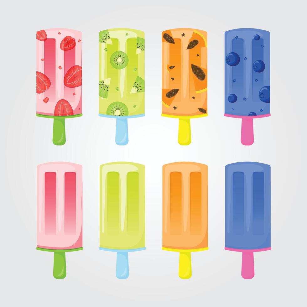 Ice cream set. Summer cold dessert, fruit ice. EPS 10 vector