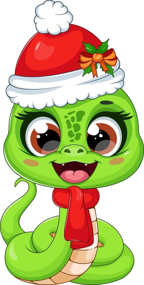 Cartoon Snake in Santa Hat vector