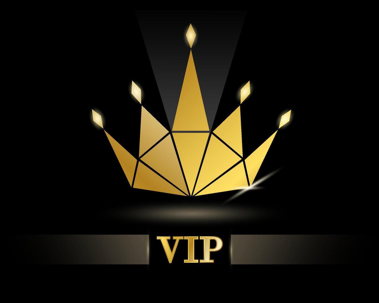 VIP card on a black background with a golden luminous crown. illustration. vector