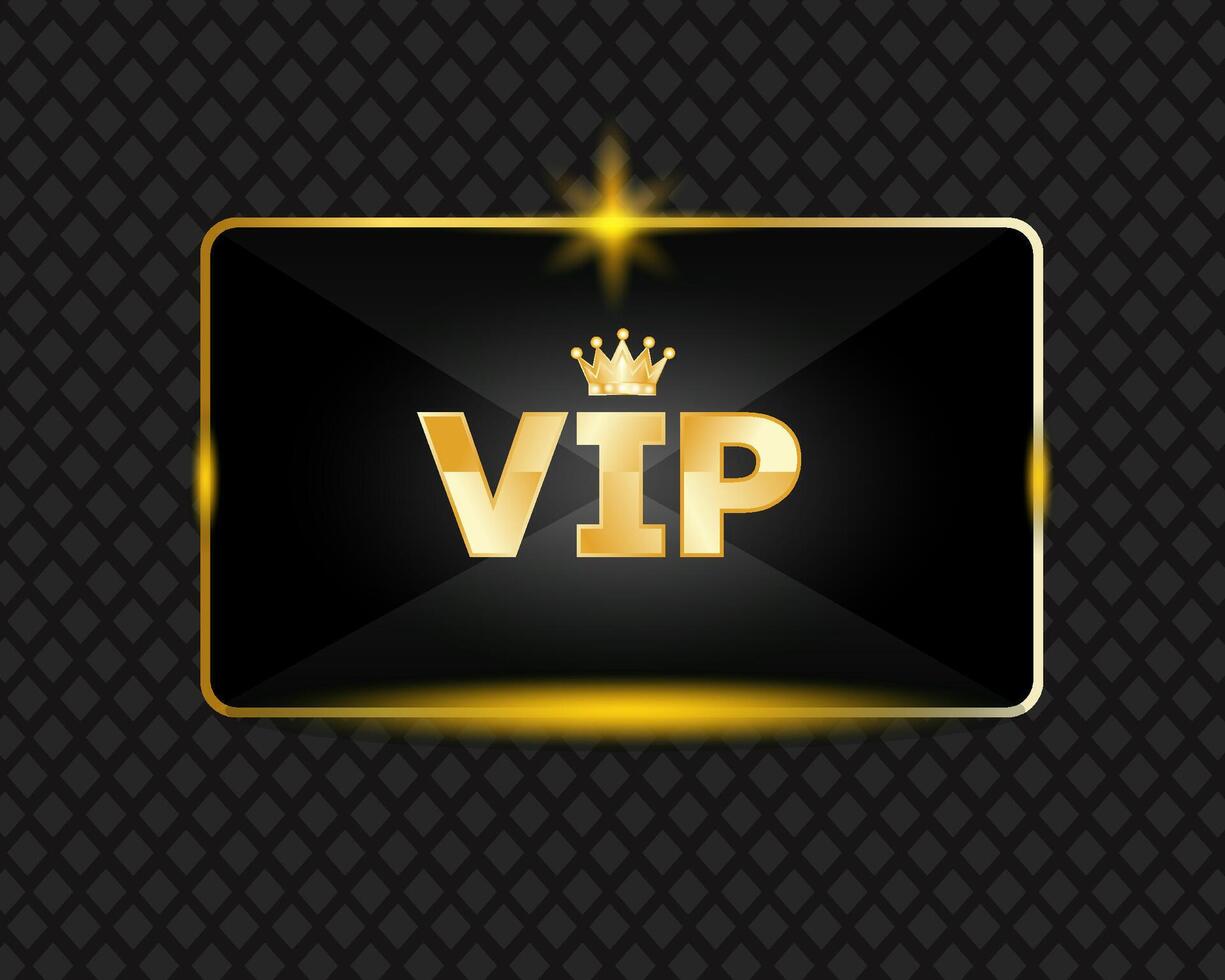 VIP card on a black background with a golden luminous crown. illustration. vector