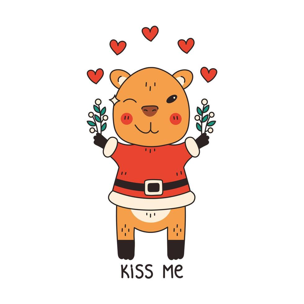 Christmas Capybara with Mistletoe dressed as Santa Claus vector