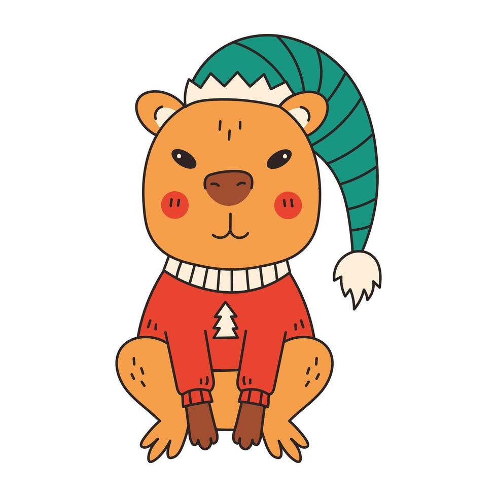 Capybara Dressed as Christmas Elf vector